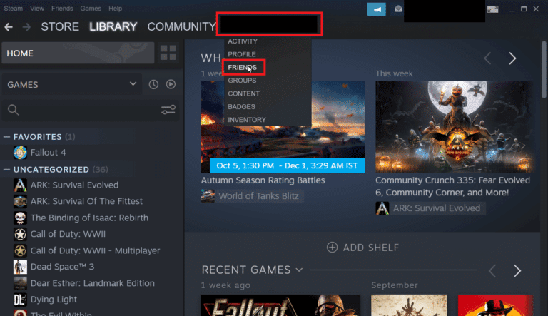 Clicca su AMICI | Come sbloccare qualcuno su Steam