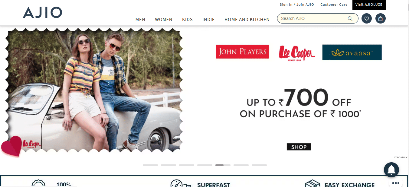 Ajio. 30 meilleurs sites de shopping comme Shein en Inde