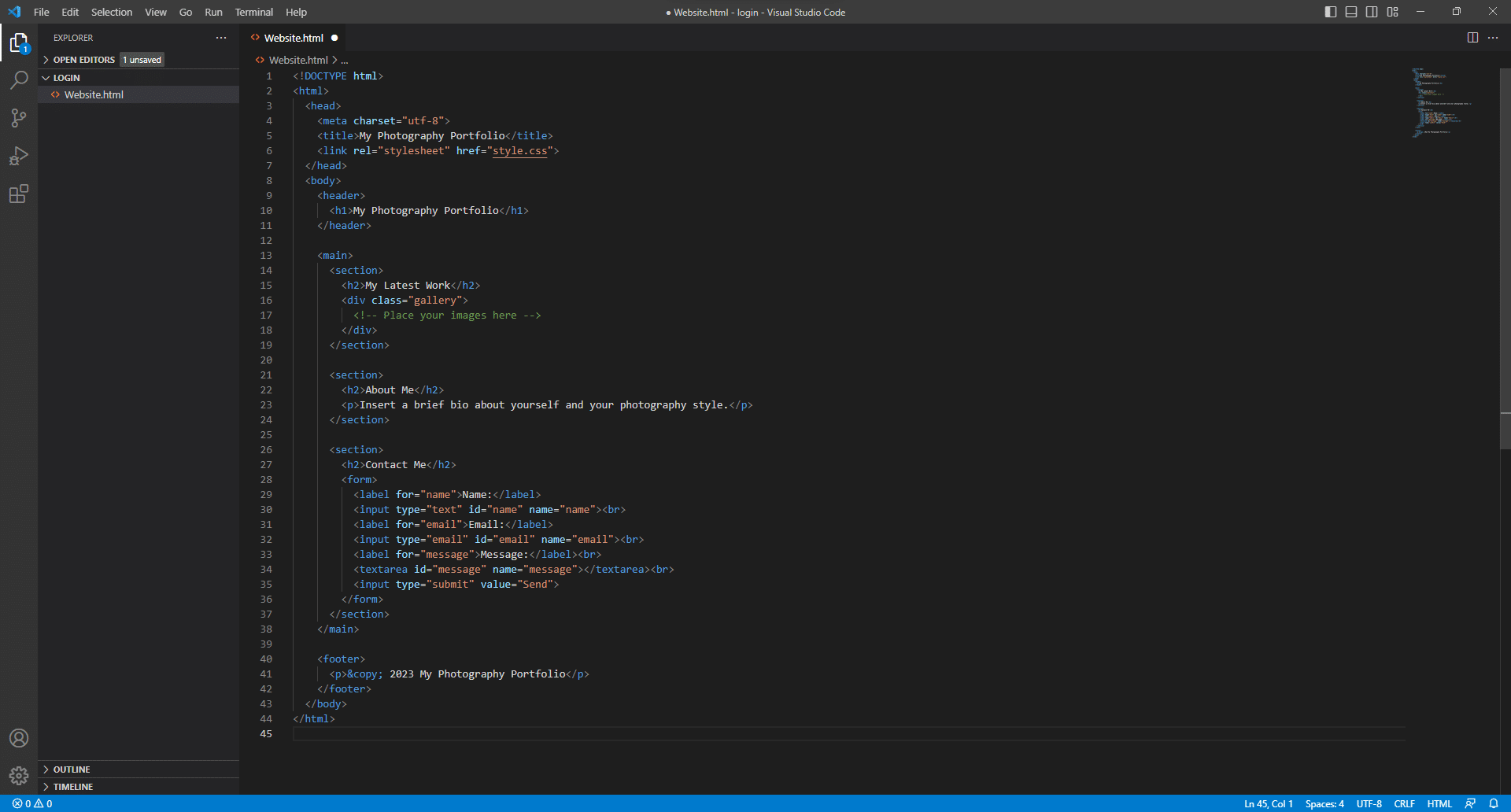 Incolla il codice in Visual Studio Code