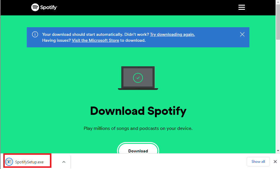 SpotifySetup exe dosyasına çift tıklayın. Spotify Önizleme Şarkısının Çalışmamasını Düzeltme