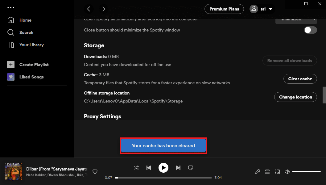 キャッシュがクリアされました。 Spotify のプレビュー ソングが機能しない問題を修正