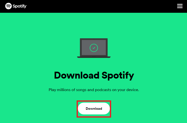 Spotify'ın resmi web sitesini açın ve İndir düğmesine tıklayın