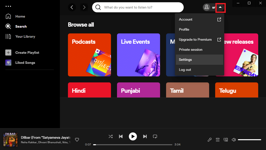 Clique no ícone de seta para baixo. Consertar a música de visualização do Spotify não está funcionando