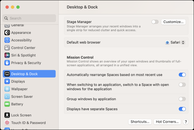 Preferencias de escritorio y base en la configuración del sistema macOS