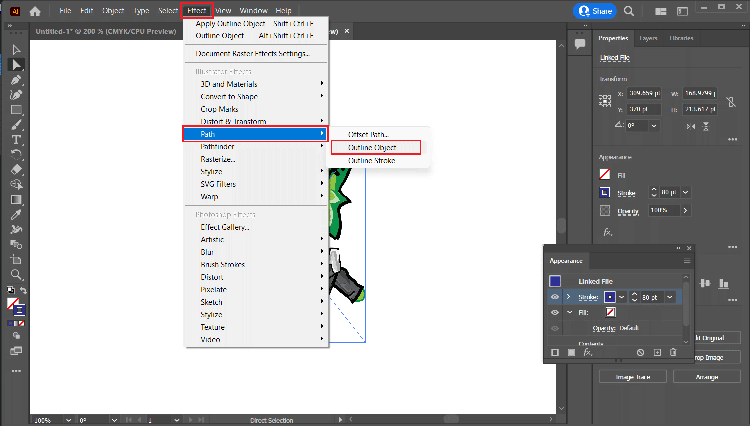 Effetto - Percorso - Oggetto contorno | Come delineare il testo in Adobe Illustrator