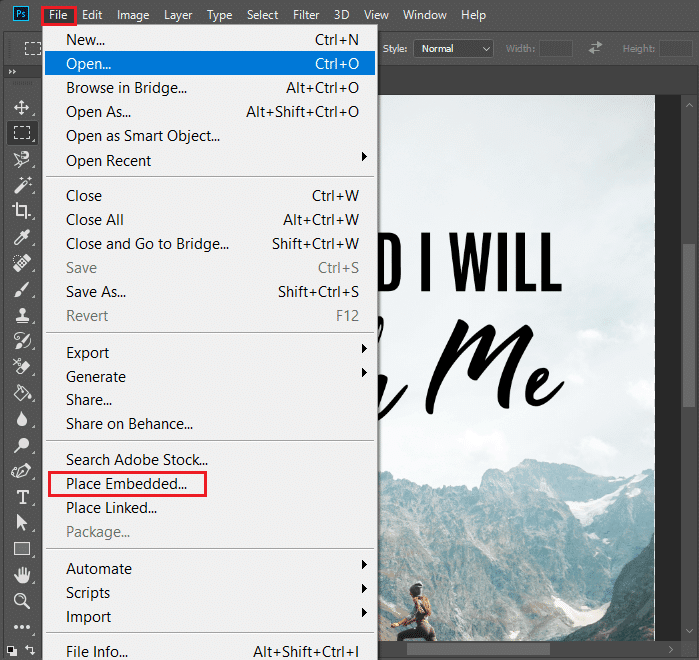 [ファイル] をクリックし、[埋め込みを Photoshop に配置] を選択します。 Photoshop でテクスチャを追加する方法