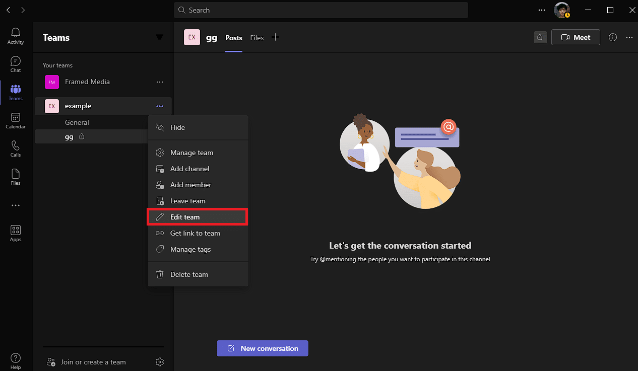 selectați Editați echipa. Cum să convertiți canalul privat în public în Teams