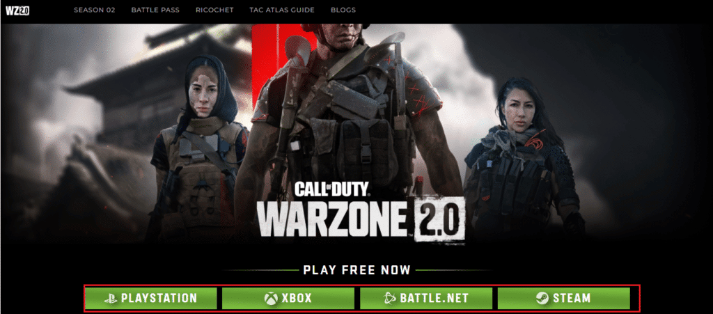 Inicie o site oficial do Call of Duty Warzone. Consertar Mergulhador de código de erro Call of Duty Warzone 2