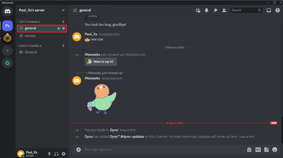 Откройте канал Discord или сообщение в Direct В этом случае общий канал