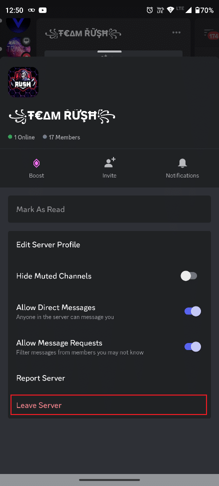 Gulir ke bawah dan ketuk Tinggalkan Server.
