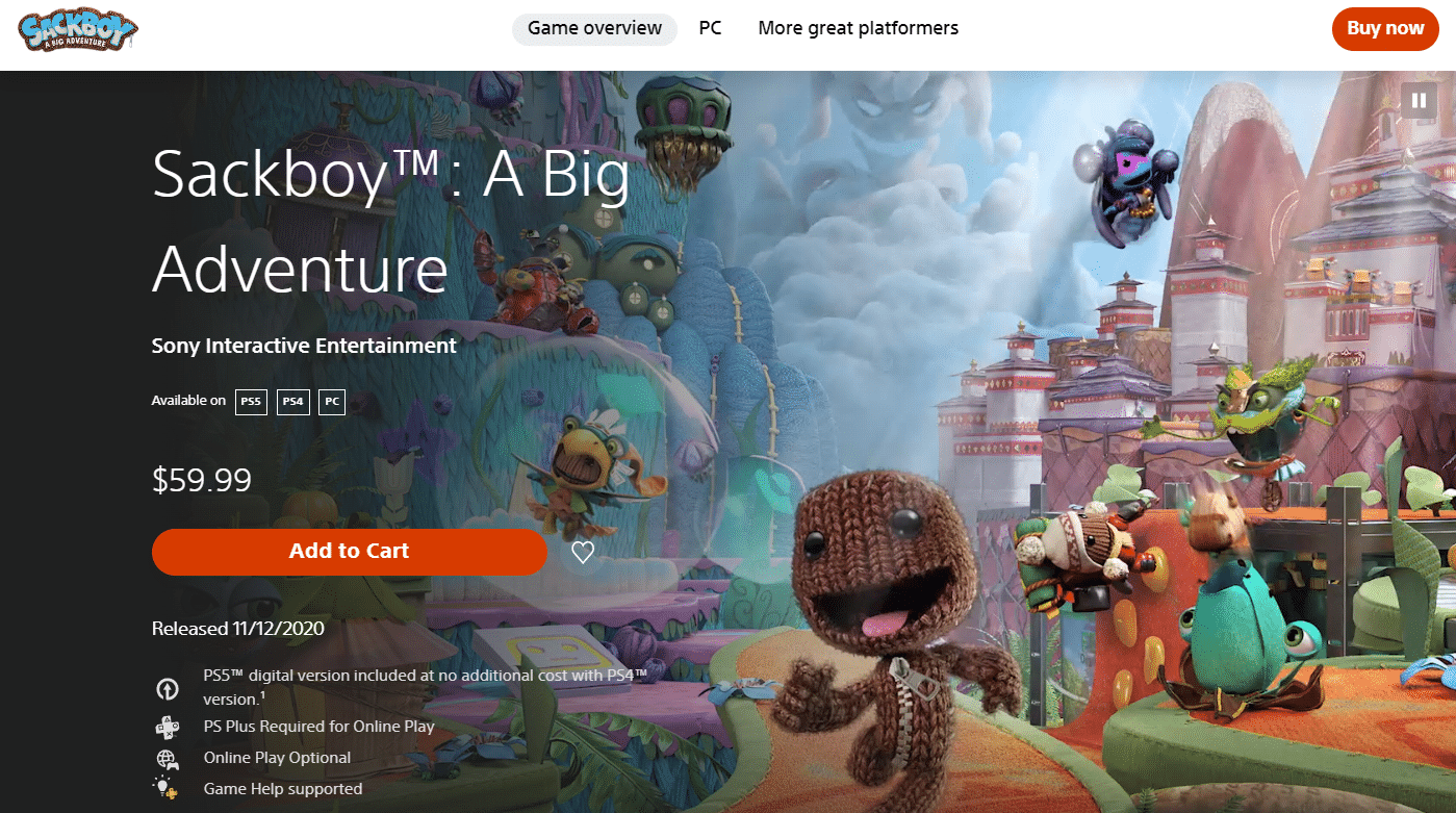 Sackboy A Big Adventure Playstation