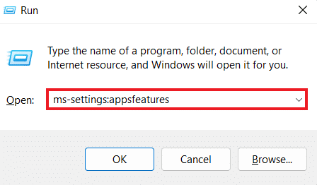 Introduceți ms-settings:appsfeatures