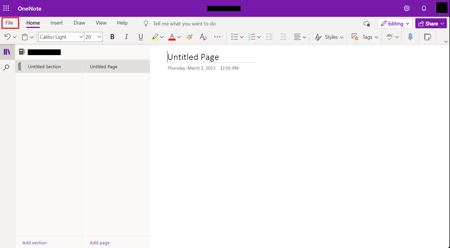 Klicken Sie auf die Registerkarte Datei. Beheben Sie den Microsoft OneNote-Fehler „Ungültiger Notizbuchname“.