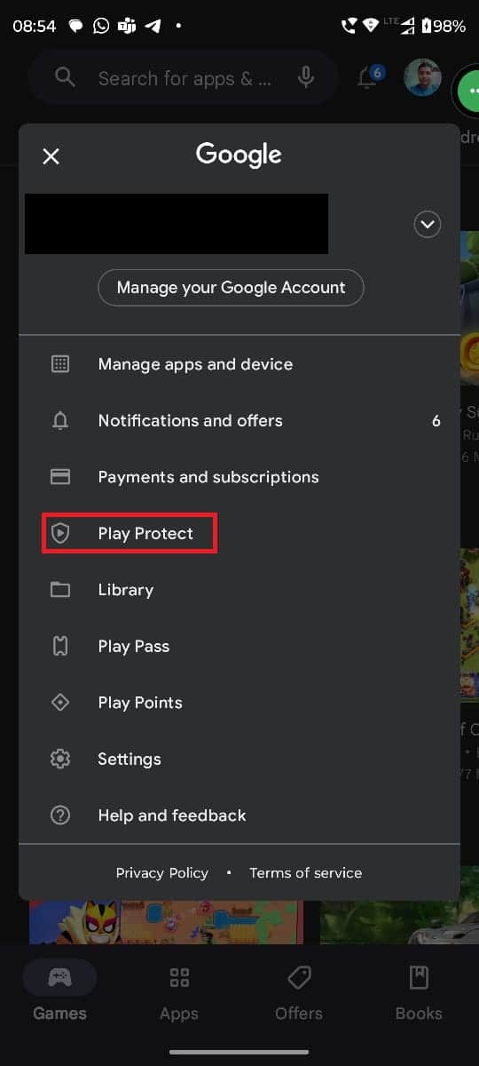 Choisissez Play Protect