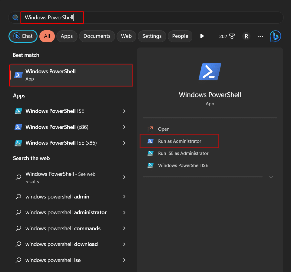 Windows PowerShell'i yönetici olarak açın. Bing Sohbet Düğmesini Microsoft Edge'den Kaldırma