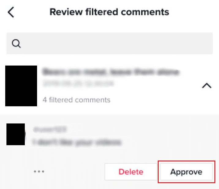 Tippen Sie bei dem gewünschten Kommentar auf Genehmigen, um ihn zu genehmigen