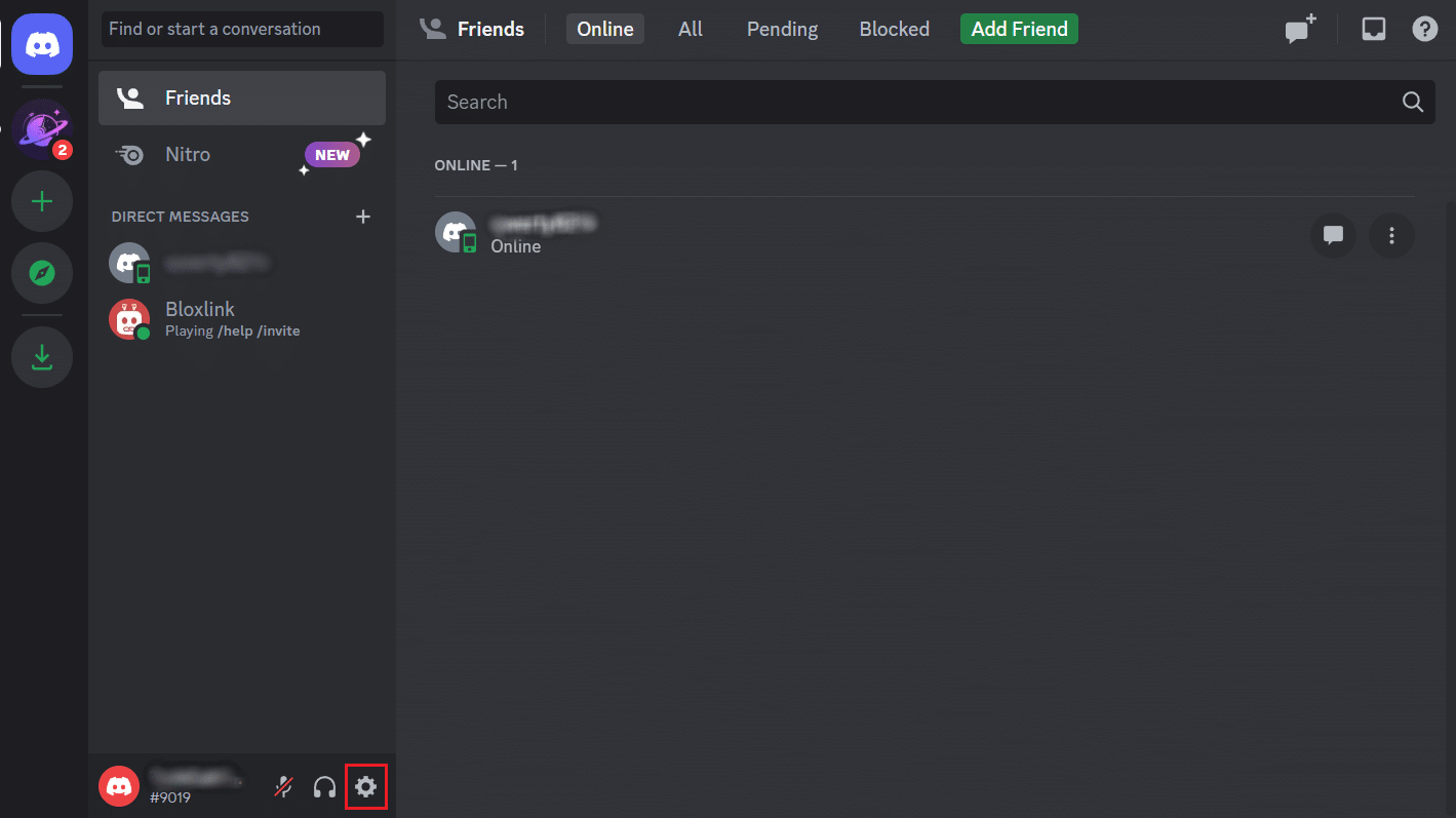 حساب Discord - رمز ترس الإعدادات