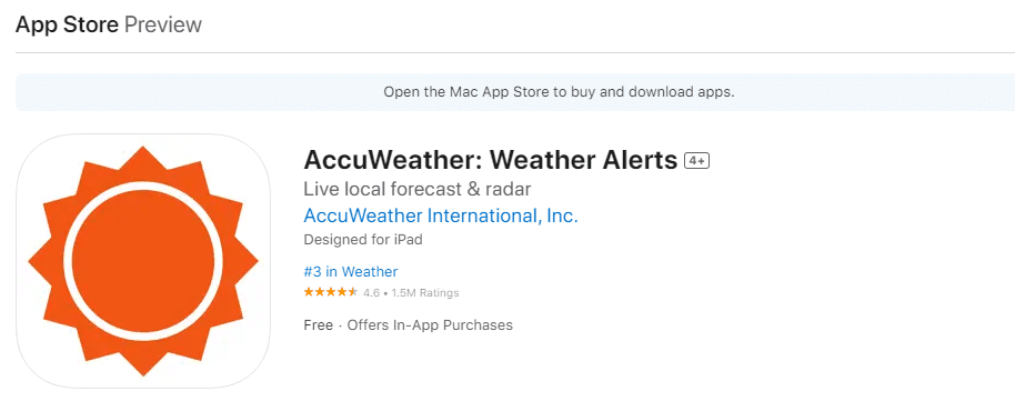 AccuWeather. 22 de cele mai bune aplicații meteo pentru Apple Carplay