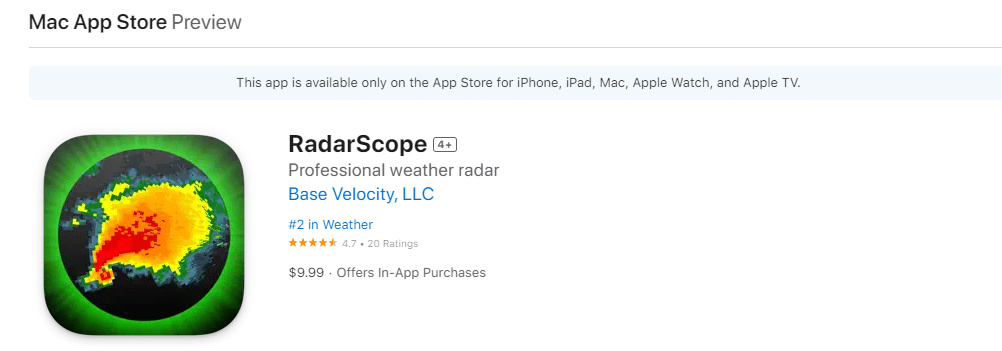 Radarscope. 22 meilleures applications météo pour Apple Carplay