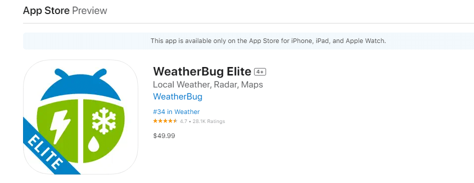 WeatherBug Elite. 22 migliori app meteo per Apple Carplay