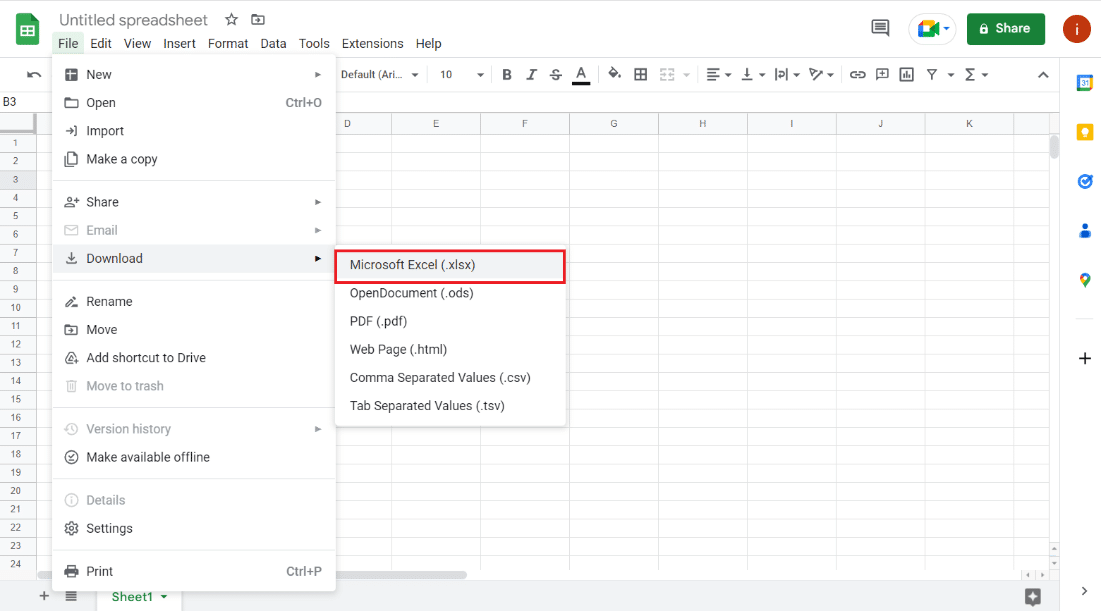 Kliknij Microsoft Excel. Jak automatycznie konwertować Arkusze Google na Excel