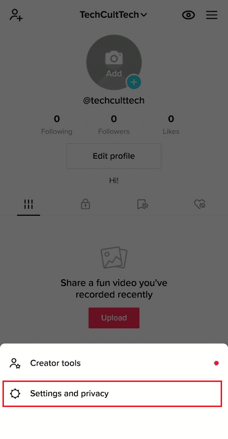 toque em Configurações e privacidade. Por que minhas mensagens do TikTok desapareceram?