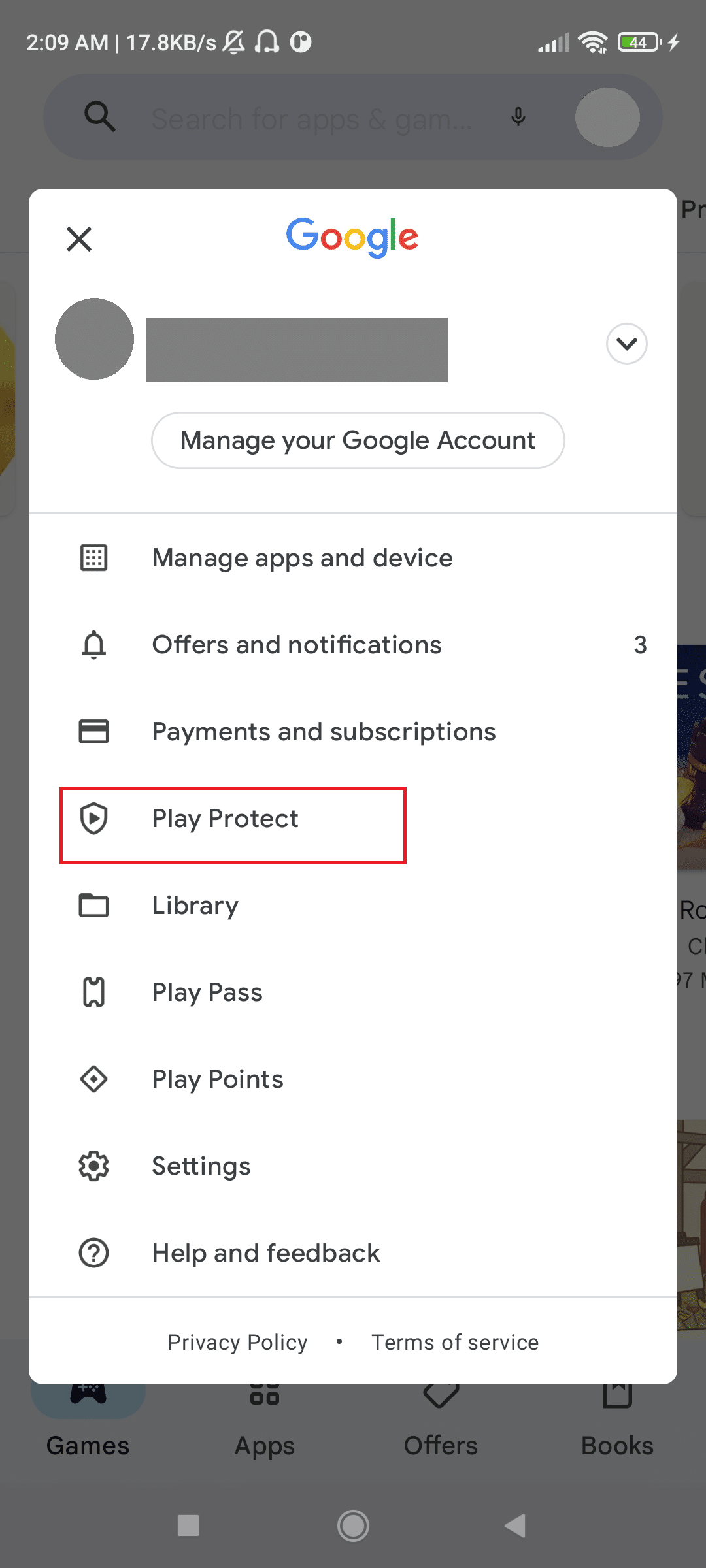 Play Protect na Play Store