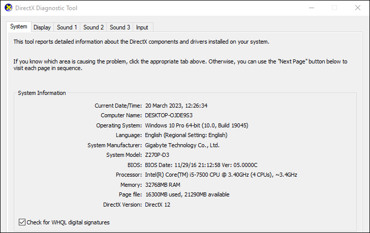 Alat Diagnostik DirectX di Windows 10