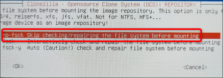 Pilih untuk melewati pemeriksaan/perbaikan sistem file pada SSD atau HDD eksternal Anda