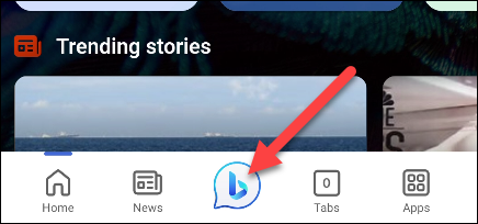 Tocca il pulsante Chat di Bing.
