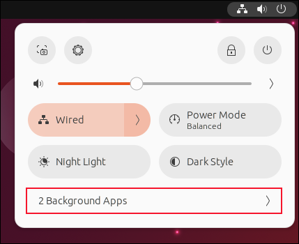 Menu sistem GNOME 44 menampilkan jumlah aplikasi latar belakang