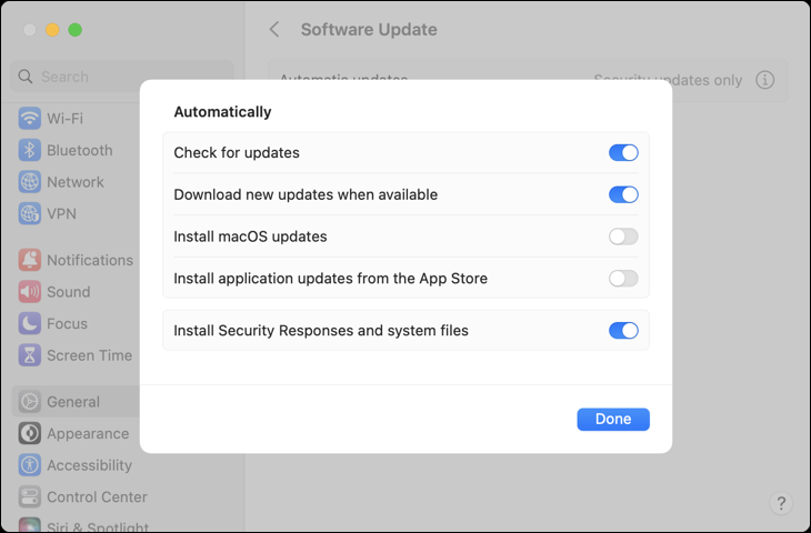 opsi pembaruan otomatis macOS 13