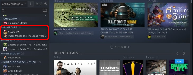 Steam デッキの Steam ライブラリにアクセスし、「GameCube」というコレクションを探して、Steam ROM Manager がゲームを追加したかどうかを確認します。