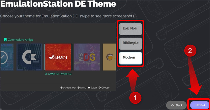 Steam Deck のゲーム モードでエミュレートされたすべてのゲームを起動するためのアプリ、EmulationStation DE のテーマを選択します