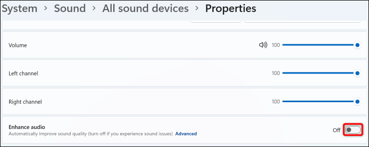 Nonaktifkan "Tingkatkan Audio."