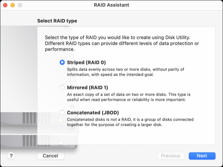 ディスクユーティリティで RAID Assistant を使用する