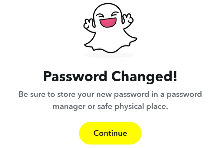 Snapchat 密碼已成功更改。