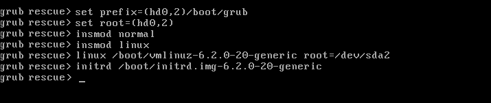 Mengatur parameter boot di shell penyelamatan GRUB