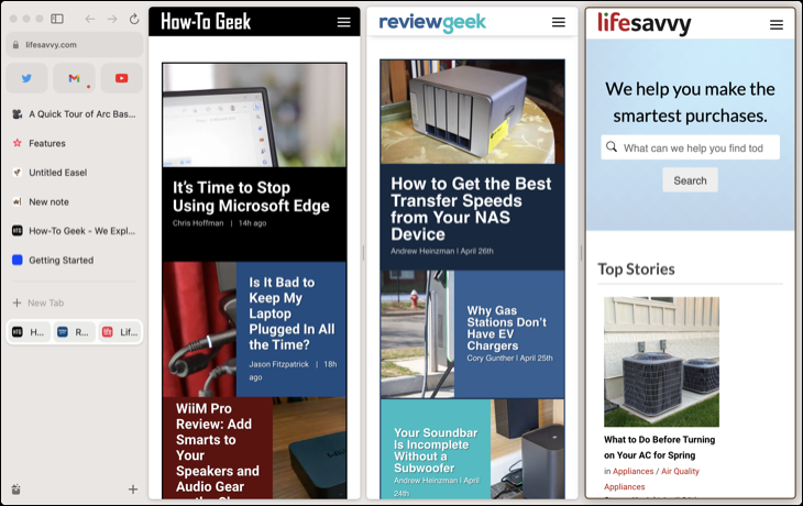 Menggunakan Split View di Arc untuk melihat 3 tab sekaligus