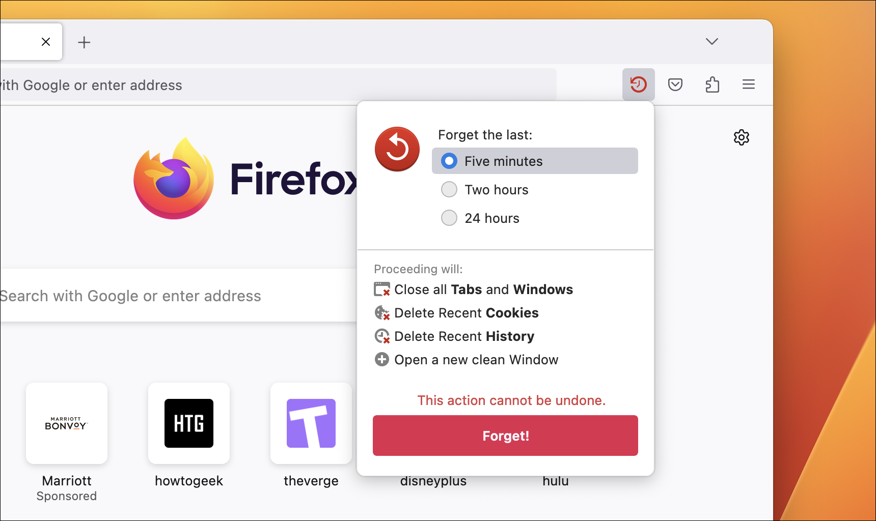 Pulsante dimentica di Firefox