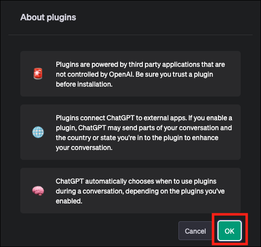 Avviso sui plug-in ChatGPT