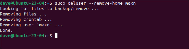 Utilizzando il comando deluser con l'opzione --remove-home per eliminare un utente su Ubuntu