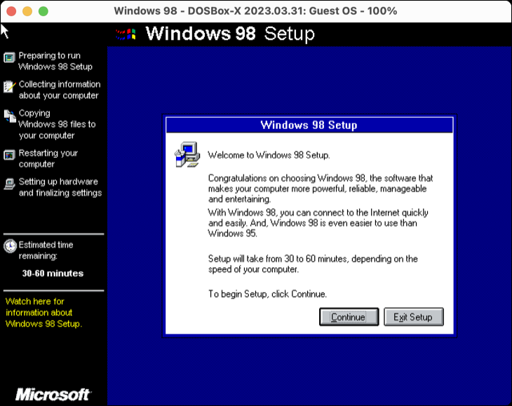 Windows 98'i yüklemek için yükleyiciyi kullanın