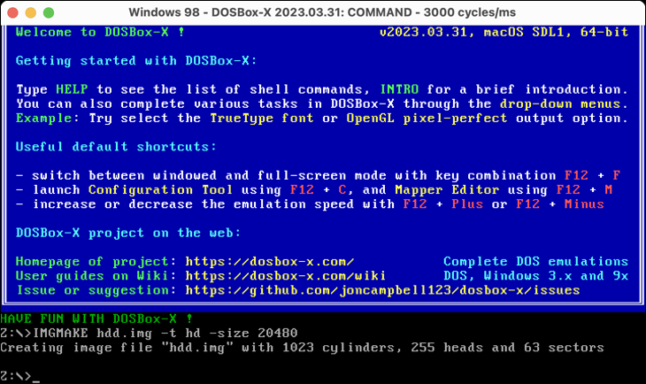 DOSBox-X'te IMGMAKE komutunu kullanın