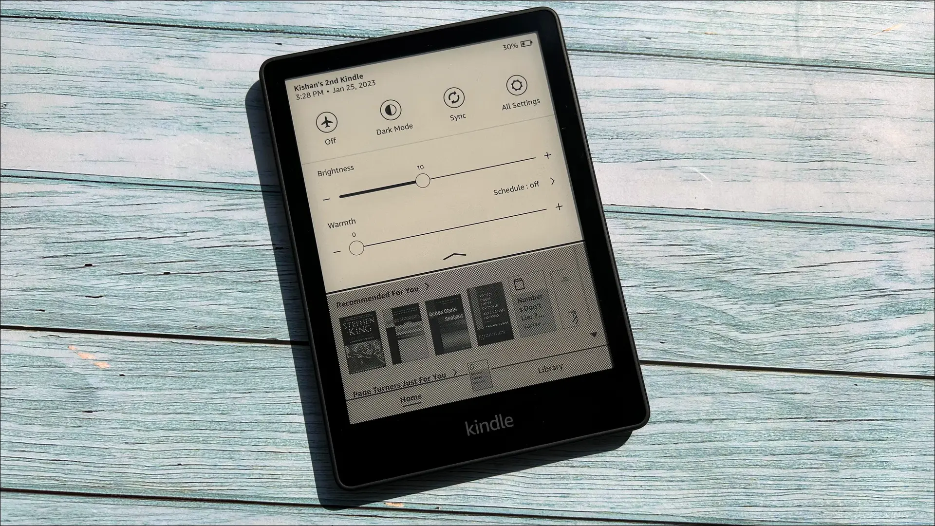 Kindle Paperwhite exibindo o menu de ação rápida