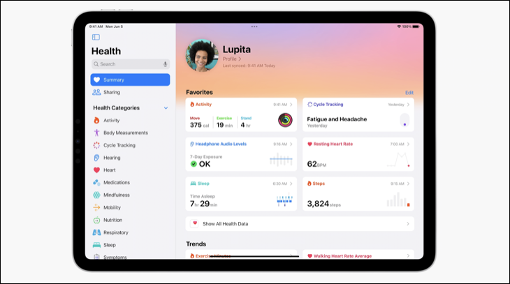 Apple Health pe iPad în iPadOS 17