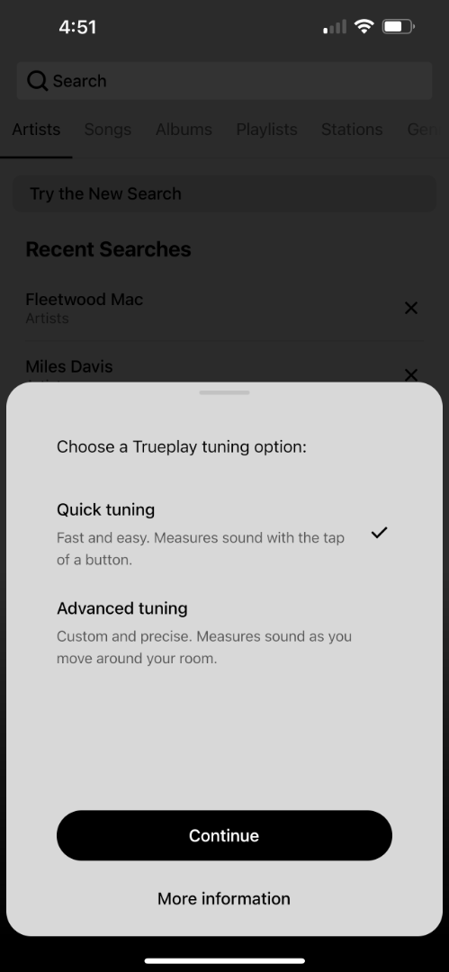 Aplicația Sonos pentru Era 100 TruePlay Quick Tuning