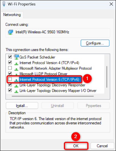 Disattiva IPv6 su Windows.