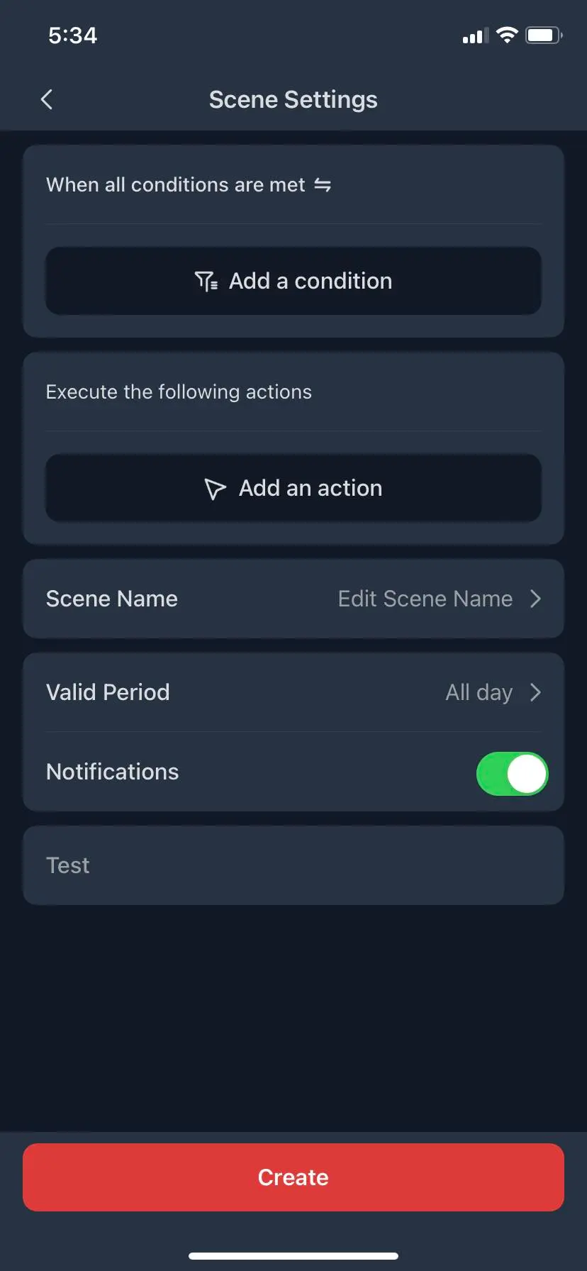 App SwitchBot che mostra la creazione della scena