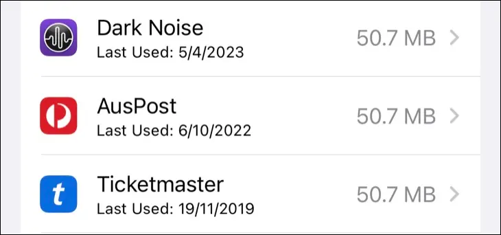 iPhoneの設定でアプリが最後に開かれたのがいつかを確認する